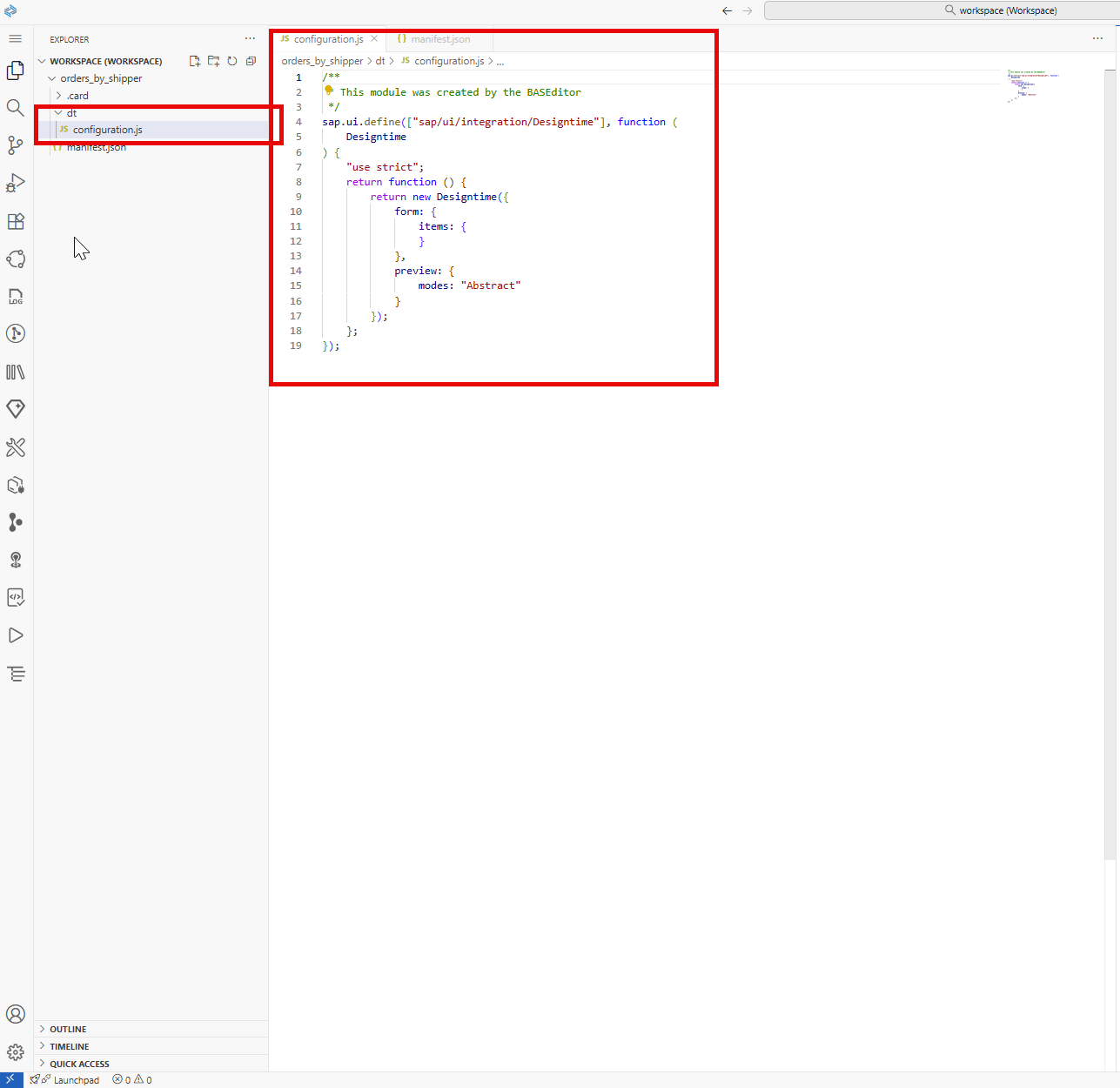 Image depicting the configuration.js file in the file menu